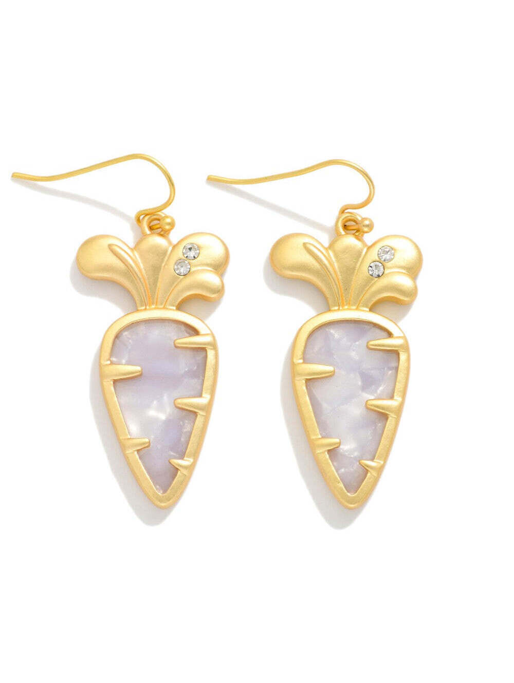 Marble Acetate Easter Carrot Drop Earrings Rhinestone Gold White